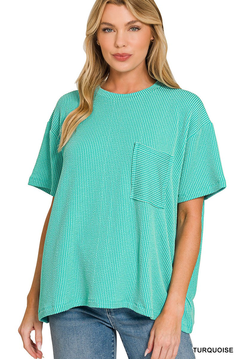 Turquoise Ribbed Top