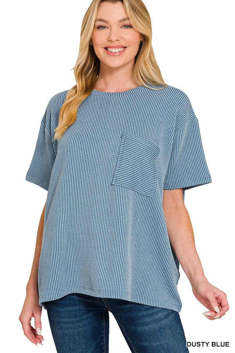 Dusty Blue Ribbed Top