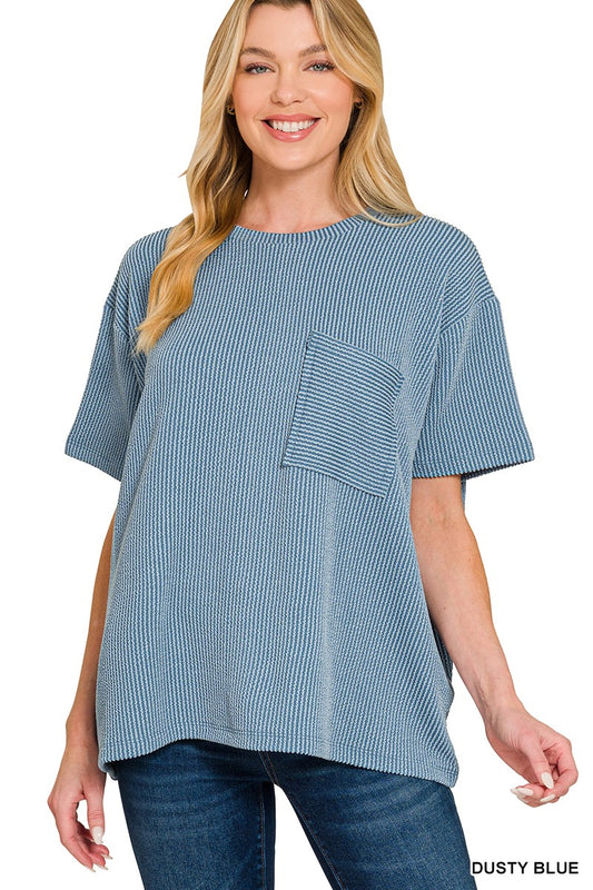 Dusty Blue Ribbed Top