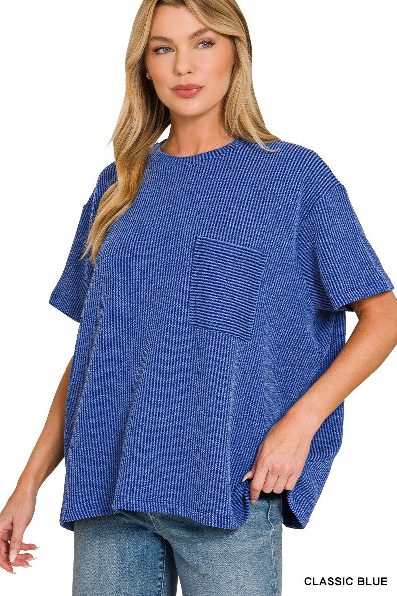 Classic Blue Ribbed Top