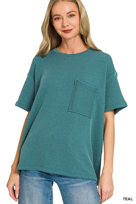 Teal Ribbed Top