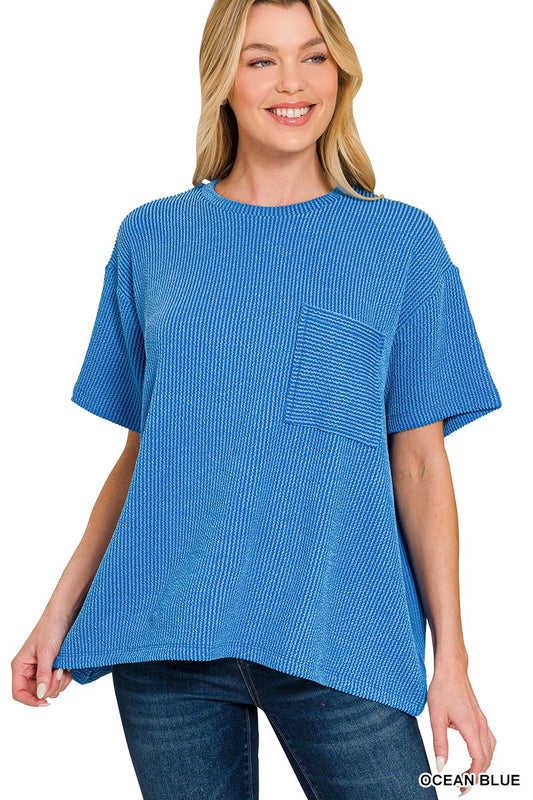 Ocean Blue Ribbed Top