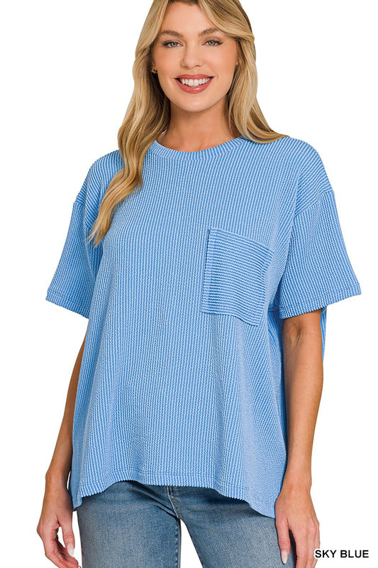 Sky Blue Ribbed Top
