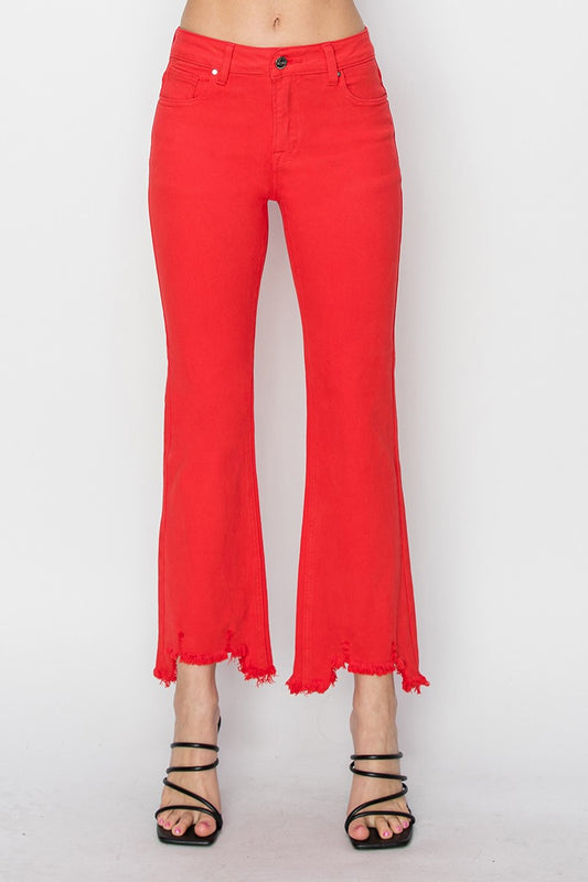 Risen Red Mid Rise Straight Leg Jeans