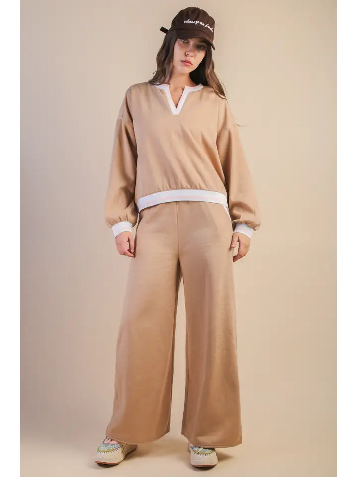 Color Block Band Detail Top & Pants Set