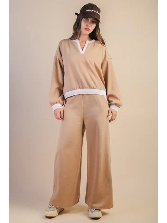 Color Block Band Detail Top & Pants Set