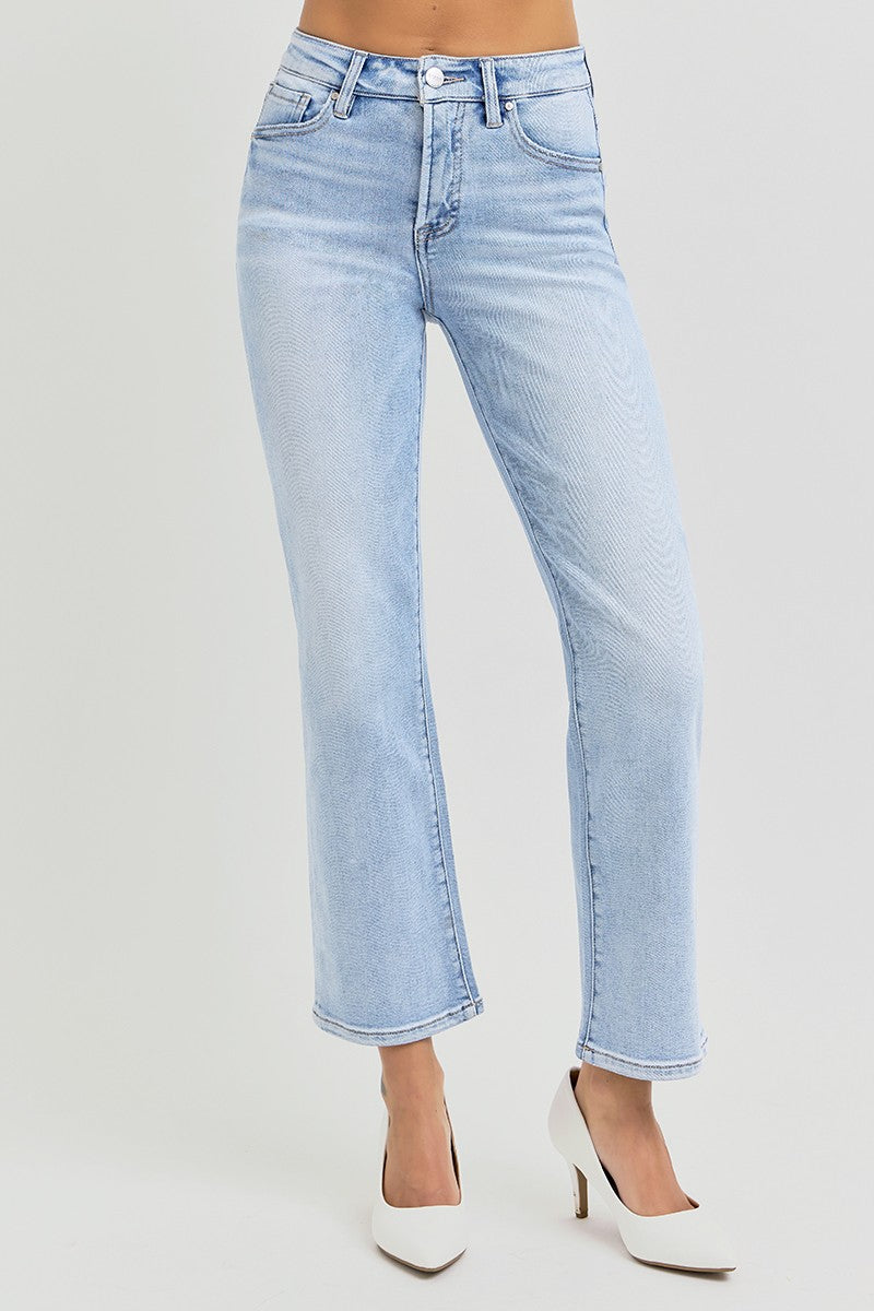 Risen Light Wash Crop Straight Leg Jeans