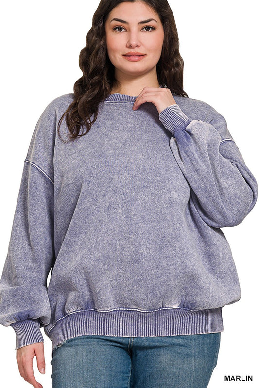 Plus Marlin Acid Wash Fleece Sweatshirt
