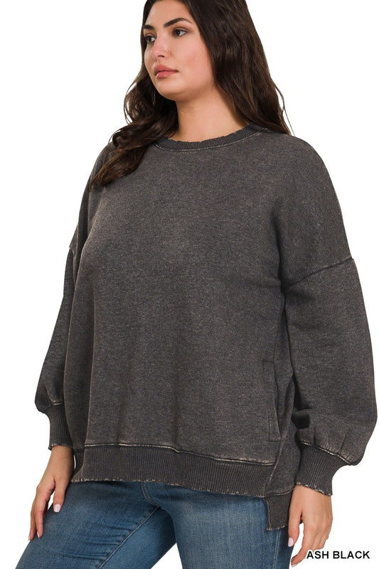 Plus Black Acid Wash Top