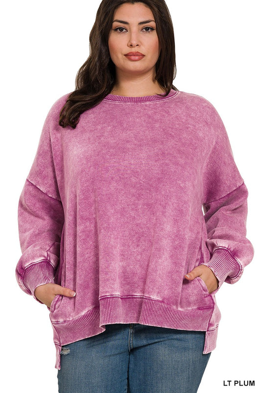 Plus Light Plum Acid Wash Top