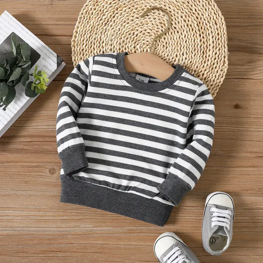 Gray and White Stripe Top