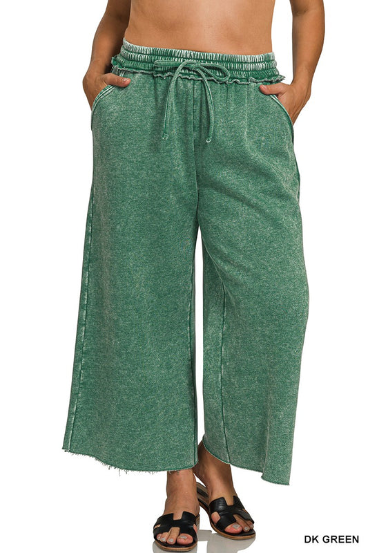Plus Dark Green Acid Wash Pants