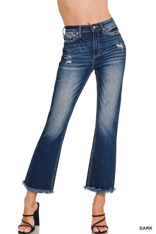 Zenana High Rise Straight Raw Hem Cropped Denim Pants