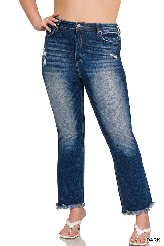 Zenana Plus High Rise Straight Raw Hem Cropped Jeans