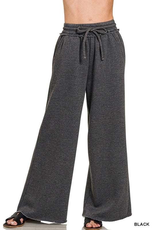 Black Acid Wash Fleece Pants