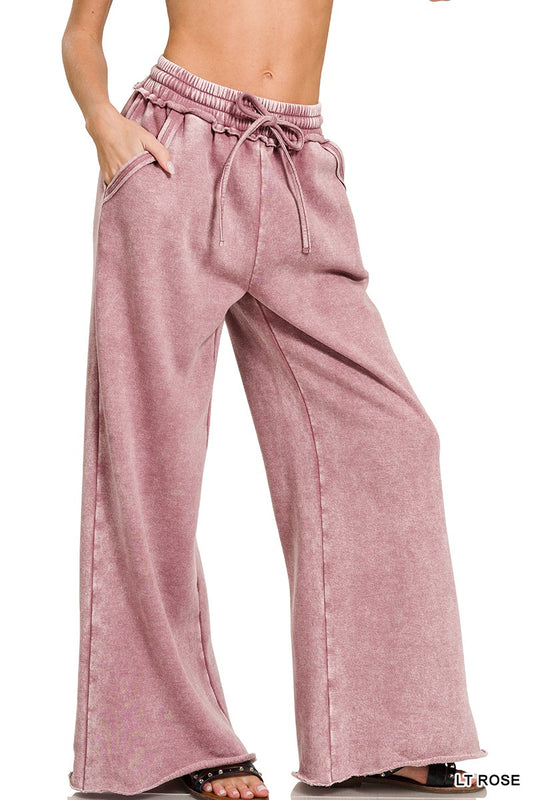 Light Rose Acid Wash Fleece Pants