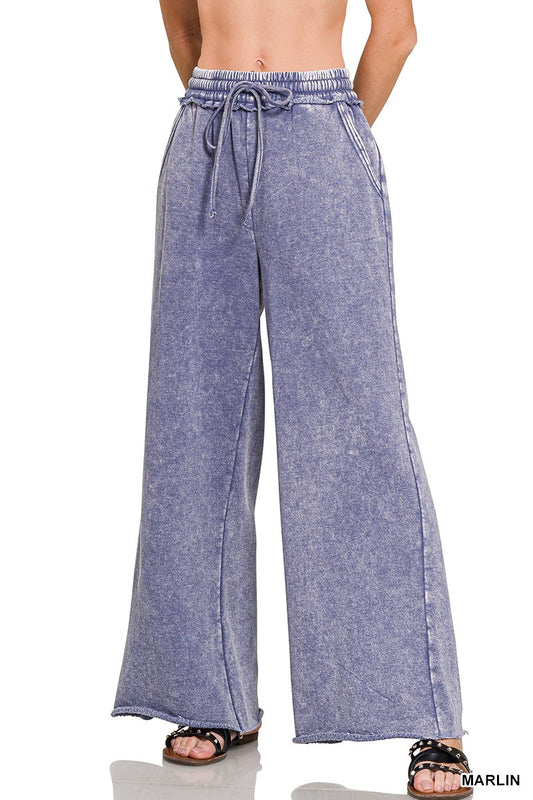 Dusty Blue Acid Wash Fleece Pants