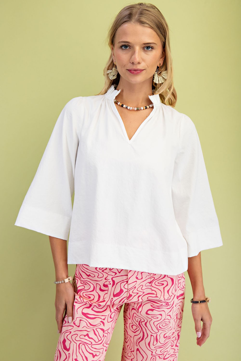 White Ruffle Neck Blouse