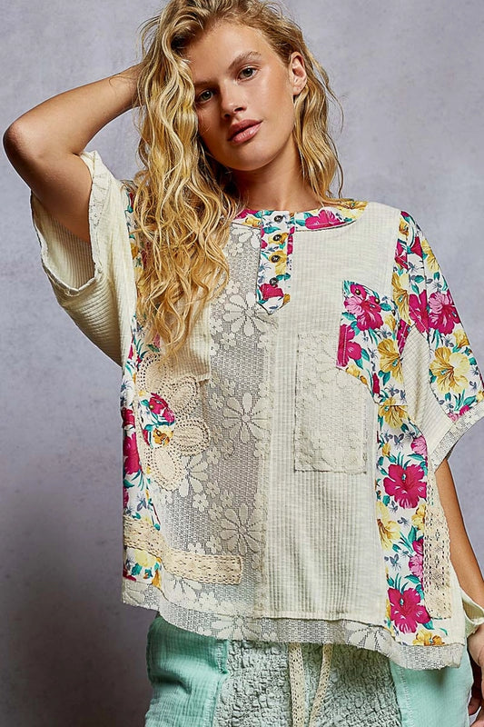 Round Neck Short Sleeve Floral Top