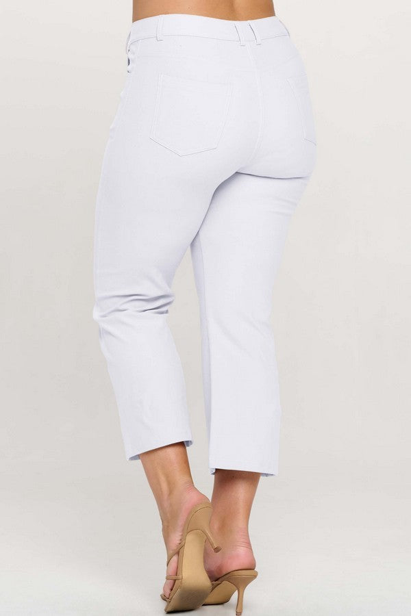 Plus White Straight Crop Pants