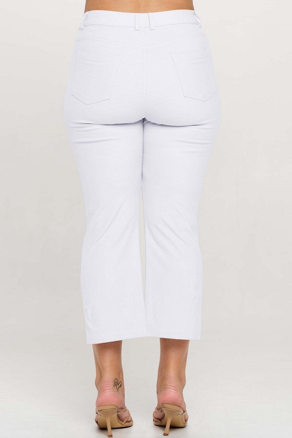 Plus White Straight Crop Pants