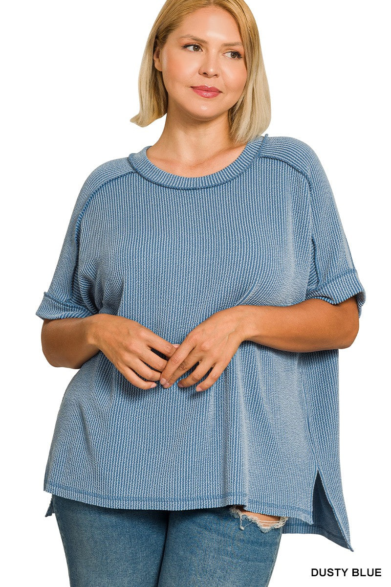 Plus Dusty Blue Ribbed Top