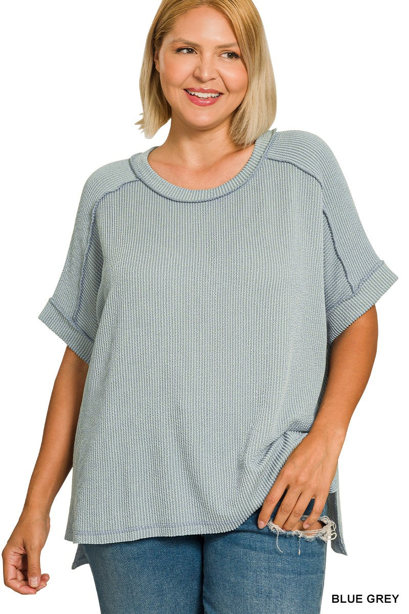 Plus Blue Grey Ribbed Top