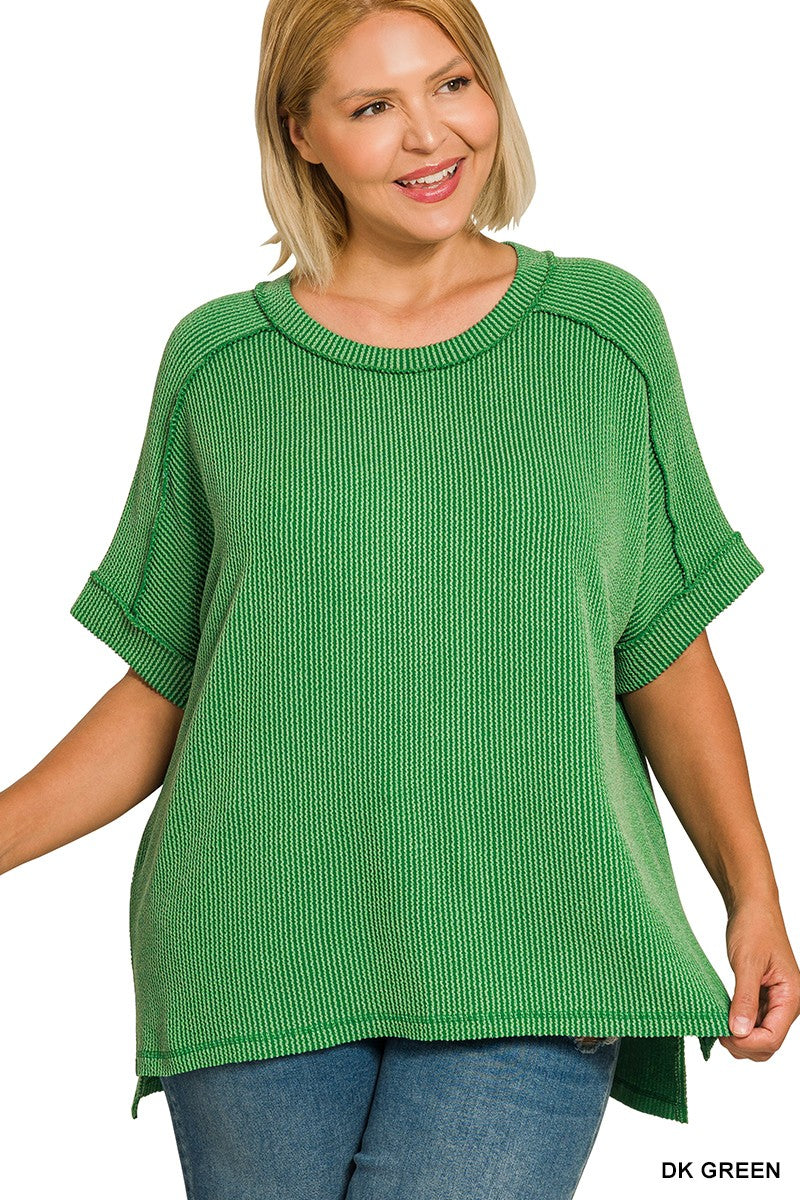 Plus Dark Green Ribbed Top