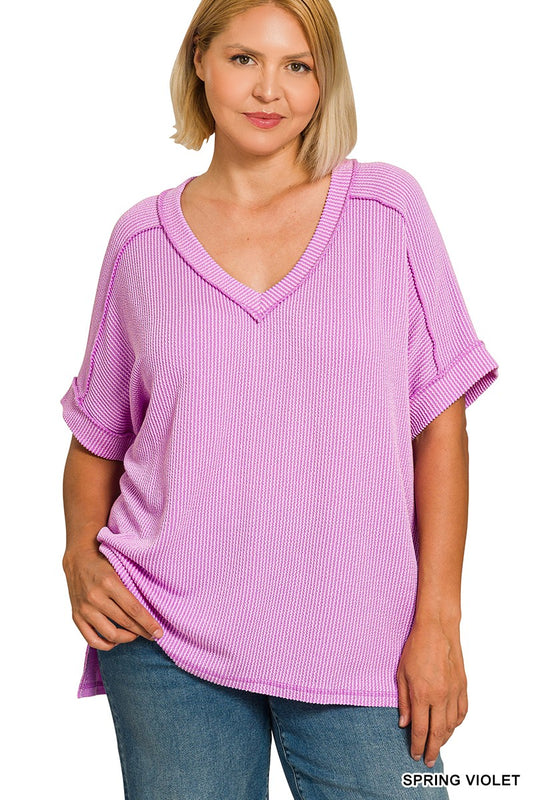 Plus Spring Violet Ribbed Top