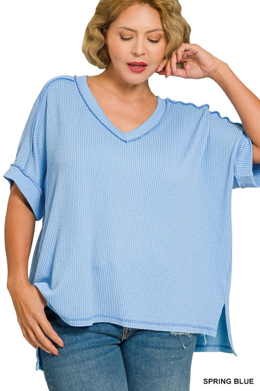 Plus Spring Blue Ribbed Top