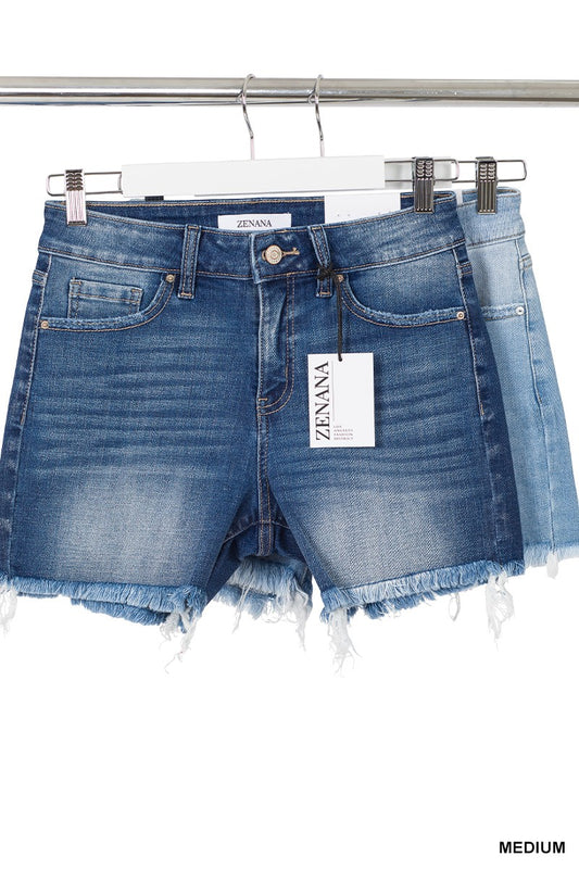 Denim Frayed Hem Shorts