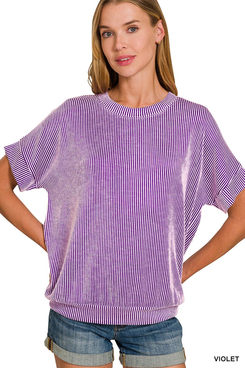 Violet Corded Rib Short Sleeve Top