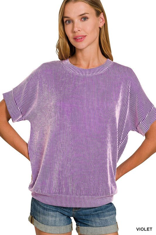 Violet Corded Rib Short Sleeve Top