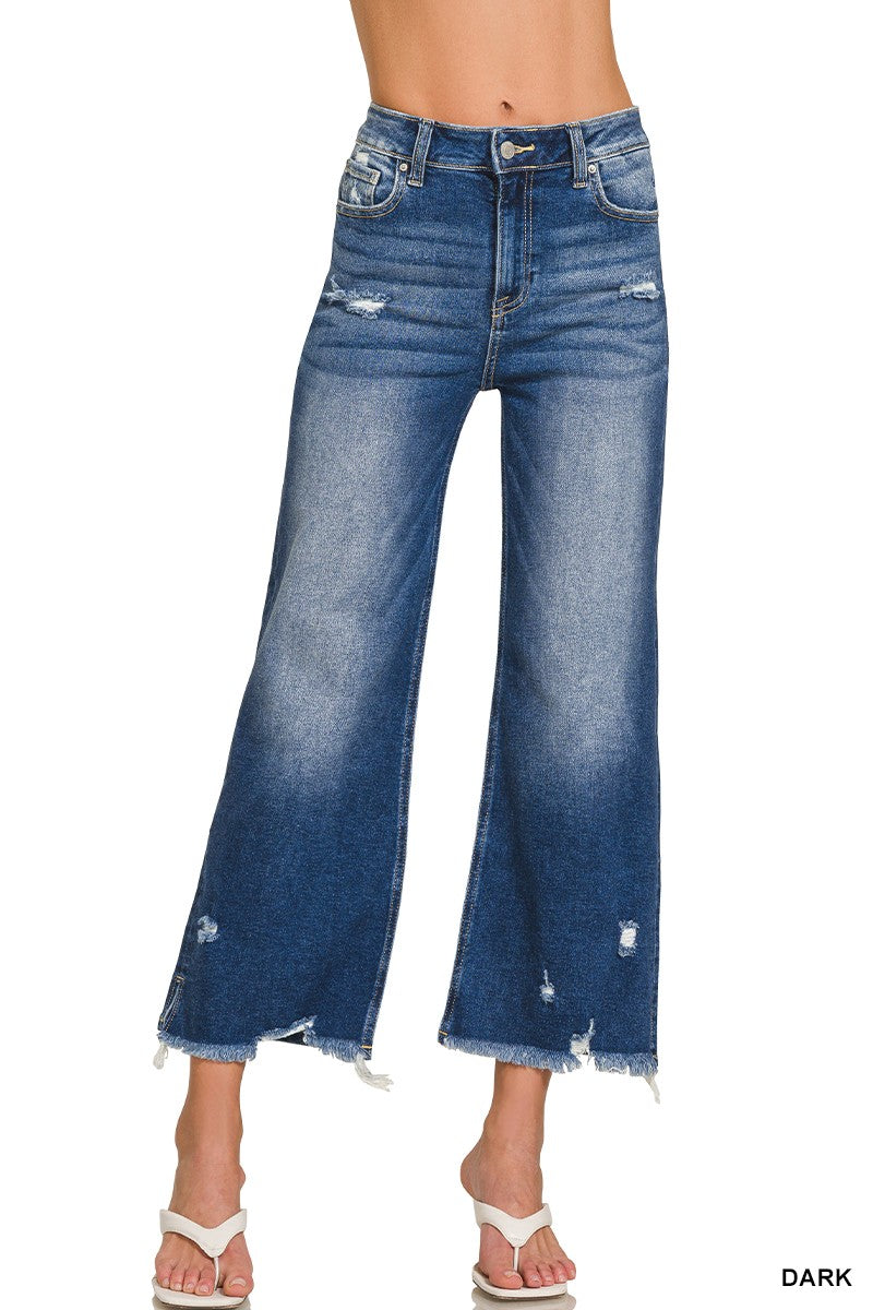 Distressed Raw Hem Denim Pants