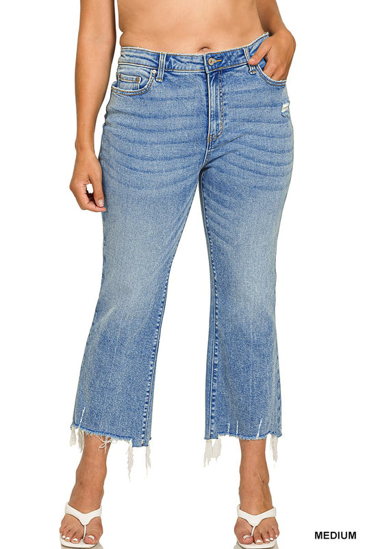 Zenana Kick Crop Denim Flare Pants