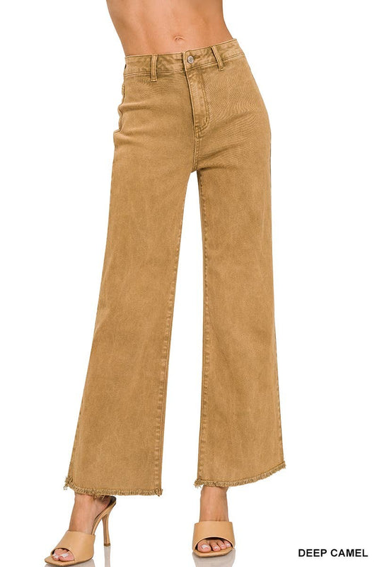 Zenana Deep Camel Acid Wash Pants