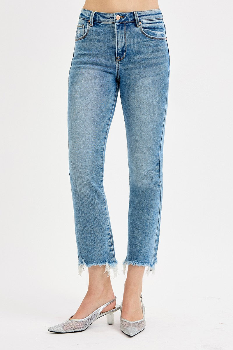 Risen High Rise Crop Straight Slim Jeans