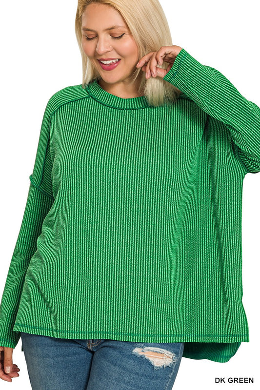 Plus Dark Green Ribbed Top