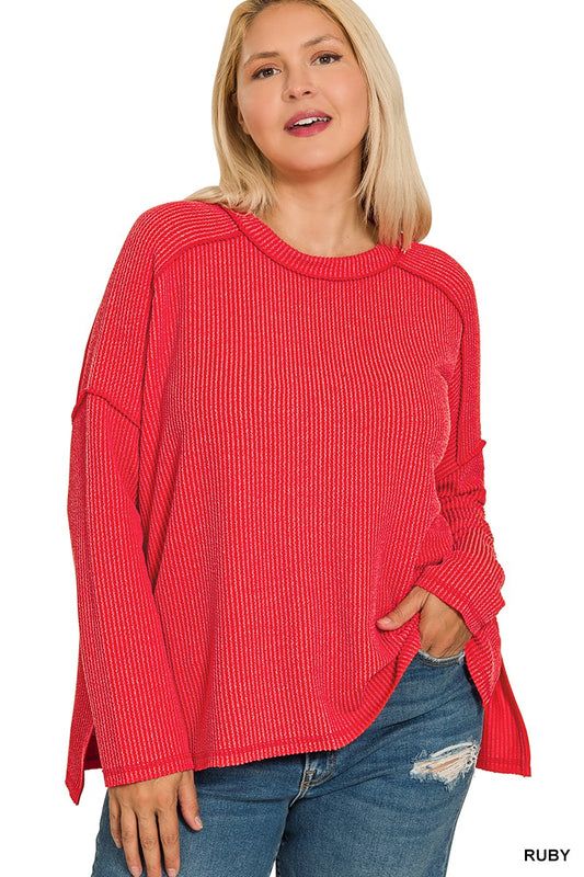Plus Ruby Ribbed Top