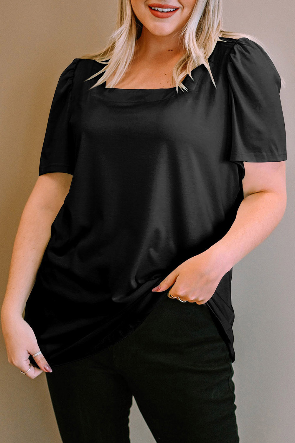 Plus Black Square Neck Blouse