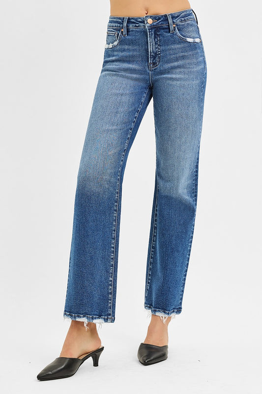 Risen Tummy Control High Rise Ankle Straight Jeans