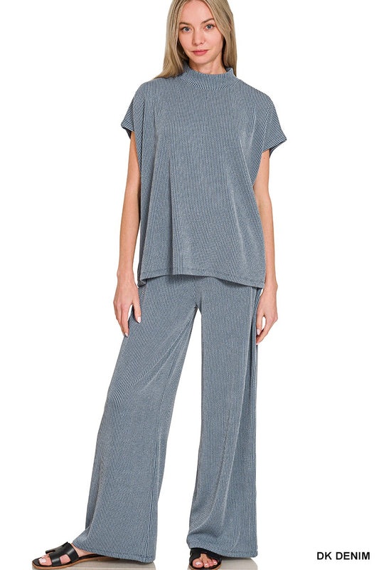 Denim Two-Piece Ribbed Set