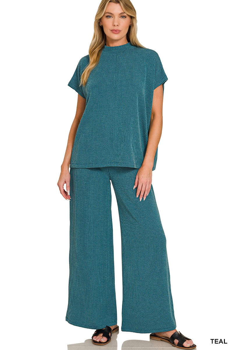 Teal Ribbed Sleeveless Set