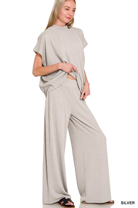 Silver Two-Piece Ribbed Set