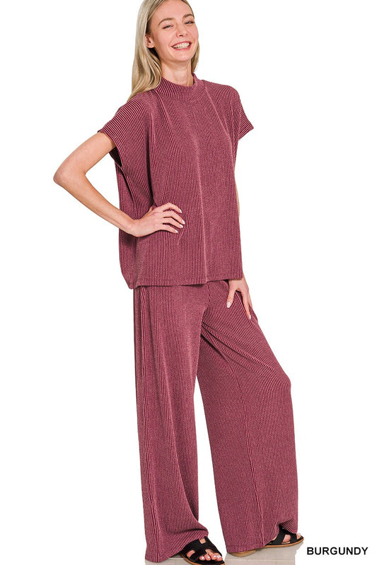 Burgundy Two-Piece Ribbed Set