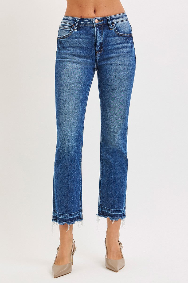Dark High Rise Crop Straight Jeans