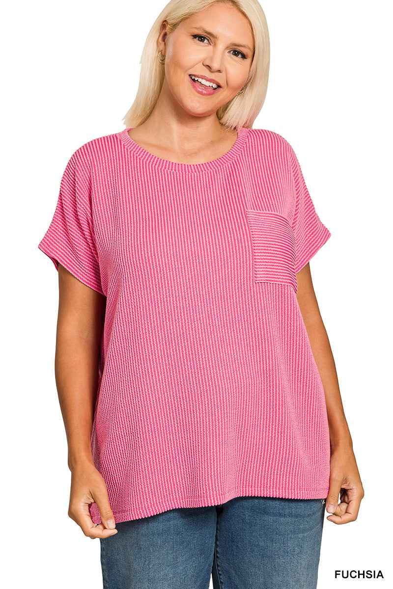 Plus Fushia Ribbed Top