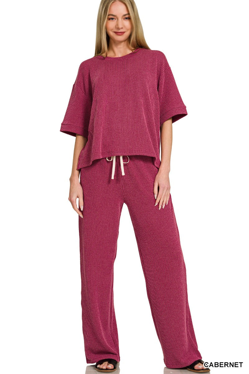 Cabernet Ribbed Pants Set