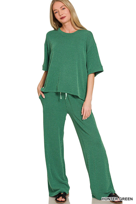 Hunter Green Ribbed Pants Set