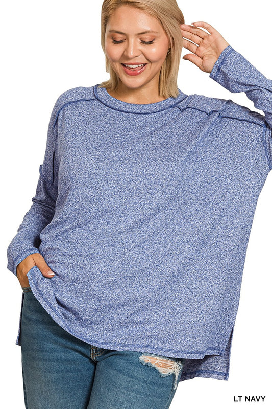 Plus Light Navy Mélange Top